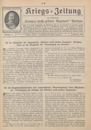 4.1918: Kriegs-Zeitung der Jugendwehr Schwarz-Weiß-Grünes Regiment Borkum