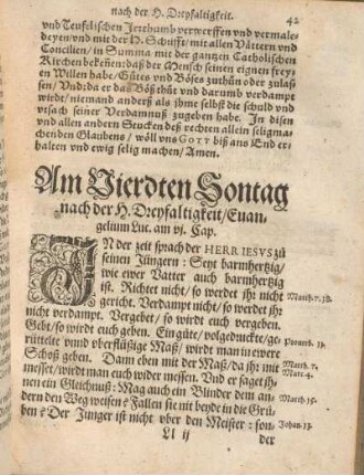 Am vierdten Sontag nach der H. Dreyfaltigkeit, Euangelium Luc. am vj. Cap.