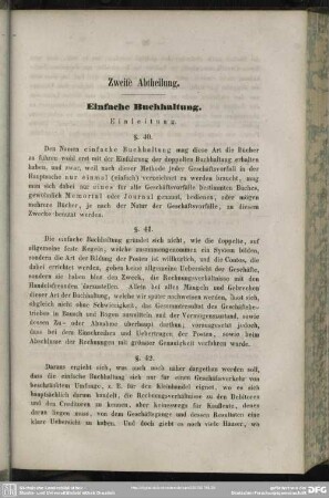 Zweite Abtheilung. Einfache Buchhaltung