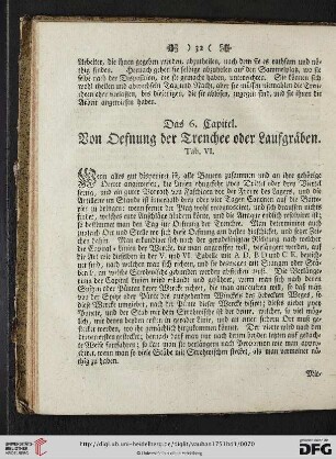 Das 6. Capitel: Von Oefnung der Trenchee oder Laufgräben