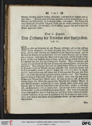 Das 6. Capitel: Von Oefnung der Trenchee oder Laufgräben