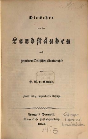 Die Lehre von den Landständen nach gemeinem Deutschen Staatsrechte