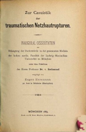 Zur Casuistik der traumatischen Netzhautrupturen : Inaug.-Diss.