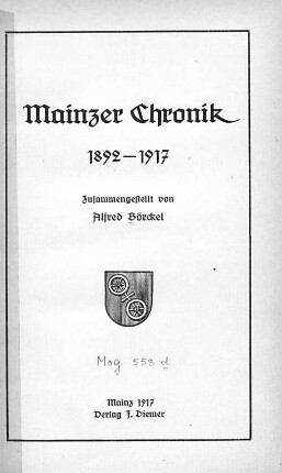 Mainzer Chronik : 1892 - 1917