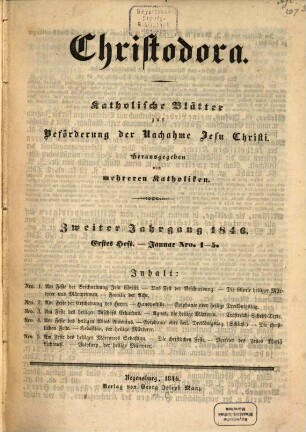 Christodora : katholische Blätter zur Beförderung der Nachahme Jesu Christi. 2. 1846