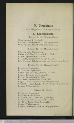 E. Verzeichniss der eingeführten Schulbücher