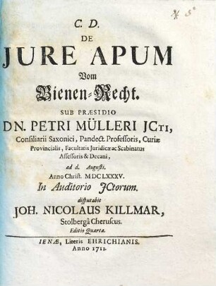 De Jure Apum : = Vom Bienen-Recht