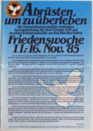 Aufruf der "Naturwissenschaftler-Initiative Verantwortung für den Frieden" zu einer Friedenswoche an den Hochschulen - Sachkonvolut
