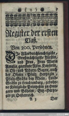 Register der ersten Claß. Von 200. Persohnen