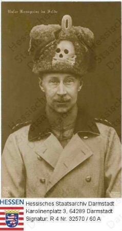 Wilhelm Kronprinz v. Preußen (1882-1951) / Porträt in Uniform-Mantel mit Husarenmütze, Brustbild
