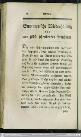 Summarische Wiederholung der vier selbst schreibenden Maschinen