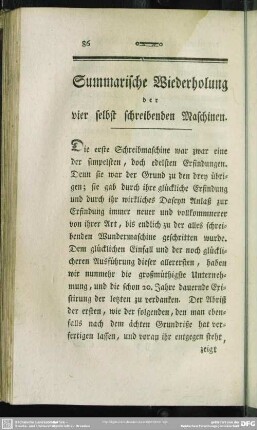 Summarische Wiederholung der vier selbst schreibenden Maschinen