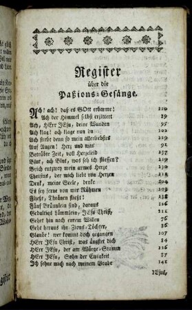 Register über die Paßions-Gesänge.