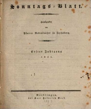 Sonntagsblatt. 1831 = Jg. 1