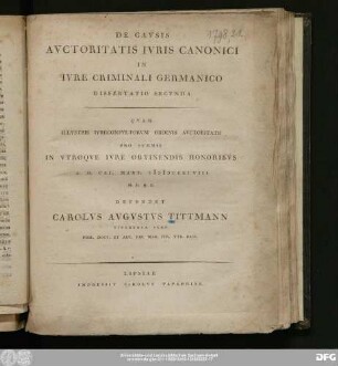 Dissertatio Secvnda: De Cavsis Avctoritatis Ivris Canonici In Ivre Criminali Germanico