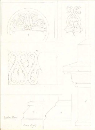 Gärtner, Friedrich von; Gärtnerhaus - Sockel - Profile (Ansichten); Details