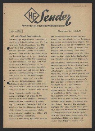 'HF-Sender' [Flugblatt], Nr.20/1953 (28. Juli 1953)