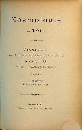 Kosmologie, 1