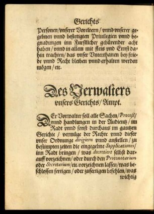 Des Verwalters unsers Gerichts/ Ampt.