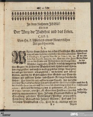 Cap. I. Von Hn. P. Ußlebers etwas Reuterischen Art zu disputiren.