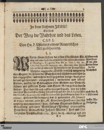Cap. I. Von Hn. P. Ußlebers etwas Reuterischen Art zu disputiren.