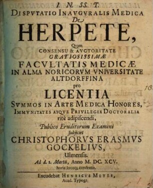 Disp. inaug. med. de herpete