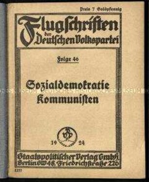 Schrift über die Politik der Sozialdemokraten in Deutschland von 1920-1923