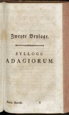 Zweyte Beylage. Sylloge Adagiorum
