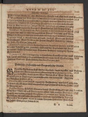 Politische/ Historische und Geographische Bücher.