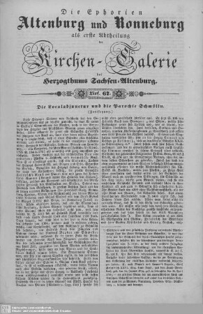 Die Localadjunctur und die Parochie Schmölln (Fortsetzung) : 67. Lieferung