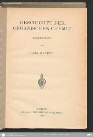 1 (1920): Geschichte der organischen Chemie