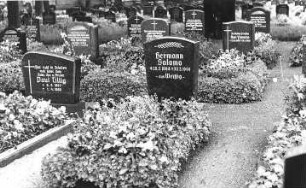 Oßling-Weißig. Mühle Salomo, Grabstein des Müllers Hermann Salomo auf dem Friedhof zu Oßling
