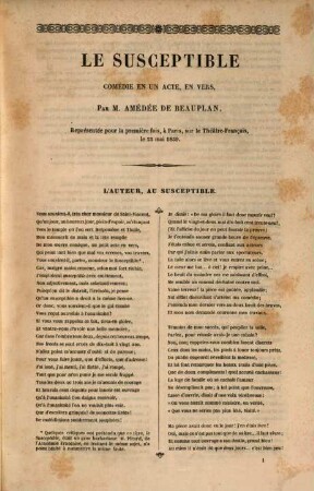 Le susceptible : Comédie en un acte, en vers