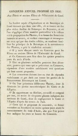 Concours annuel proposé en 1826