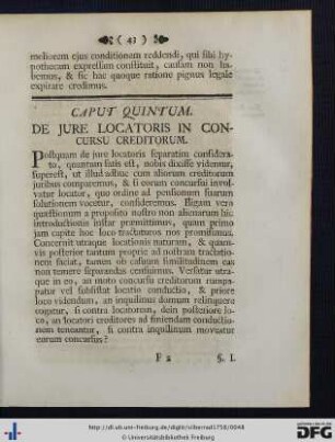 Caput Quintum. De Jure Locatoris In Concursu Creditorum.