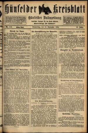 Erste Ausgabe vom Donnerstag, den 18. September 1924.