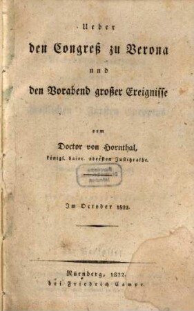 Ueber den Congreß zu Verona und den Vorabend großer Ereignisse