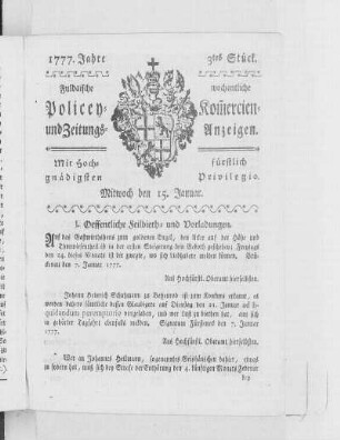 3tes Stück, Ausgabe vom 15. Januar 1777