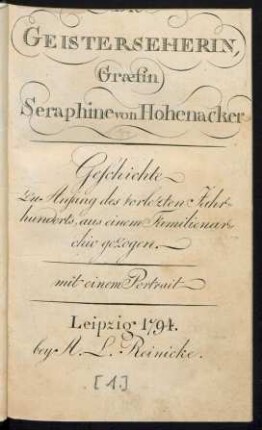 [1]: Die Geisterseherin, Græfin Seraphine von Hohenacker