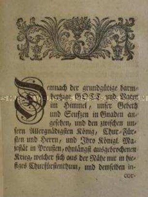 Dankgebet für den Frieden von Dresden vom 25. Dezember 1745
