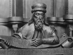 Chorgestühl — Pultwange mit dem Relief des Grafen Anselm III. von Tübingen und seiner Gattin Bertha (Berchta) — Büste des Grafen Heinrich I. von Tübingen