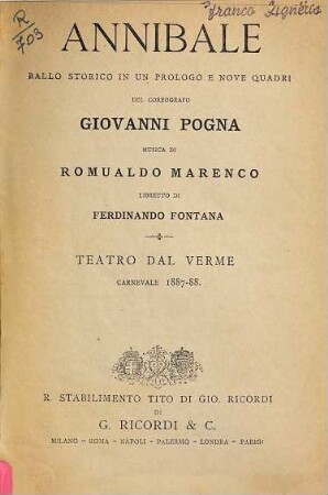 Annibale : ballo storico in un prologo e nove quadri ; Teatro dal Verme, carnevale 1887 - 88