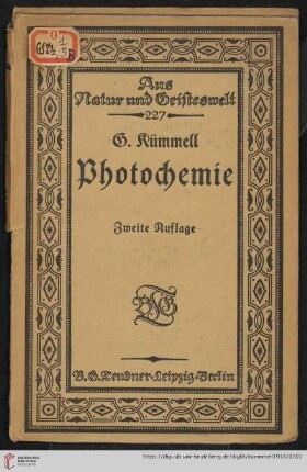 Band 227: Aus Natur und Geisteswelt: Sammlung wissenschaftlich-gemeinverständlicher Darstellungen: Photochemie