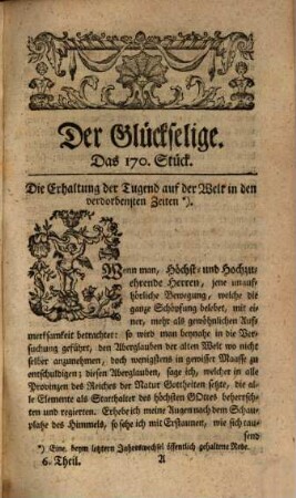 Der Glückselige : eine moralische Wochenschrift. 6. 1765