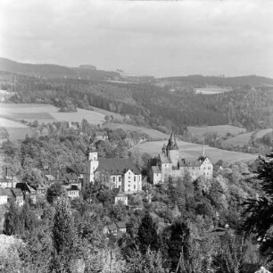 Schwarzenberg, Schloss und St. Georgenkirche : Schwarzenberg. Ortsteilansicht mit Schloss und St. Georgenkirche