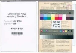 Entnazifizierung Erich Bloeck , geb. 11.08.1906 (Zollassistent)