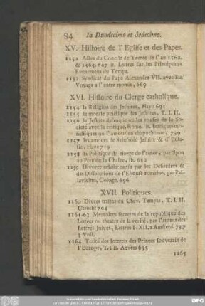 XVI. Histoire du Clerge catholique.