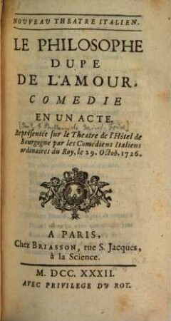 Le philosophe dupé de l'amour : Comédie