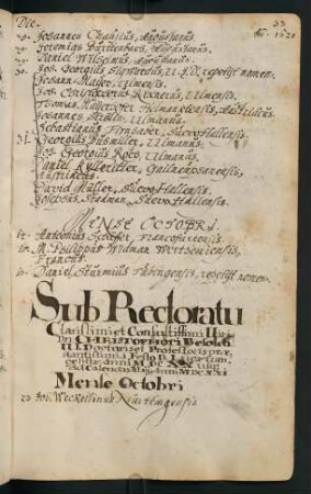 Winterhalbjahr 1620/1621. Rektorat Christoph Besold