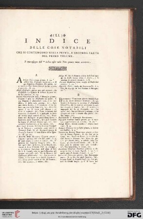 Indice delle cose notabili che si contengono nella prima, e seconda parte del primo volume